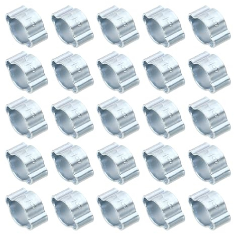 PATIKIL 7-9mm Double Ear Hose Clamp Galvanized Steel O Clip 50Pcs | Silver Tone Crimp Rings for Fuel Petrol Pipe Tube Fitting Connections
