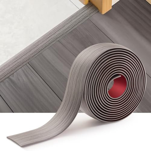 INMOZATA 1.2M Self-Adhesive Vinyl Flooring Threshold Transition Strip, Flat Laminate Profile Edge Trim Strip for Joining Floor Gaps (4cm, Grey)
