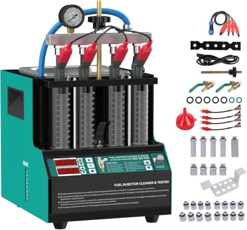PARAOUTIL V308 Ultraschall Injektor Reiniger & Tester 45°C Heizfunktion, 4-Zylinder Benzin Einspritzdüsen Prüfgerät 11 Testmodi verbessert Sprühbild & senkt Kraftstoffverbrauch (FCM-4C)
