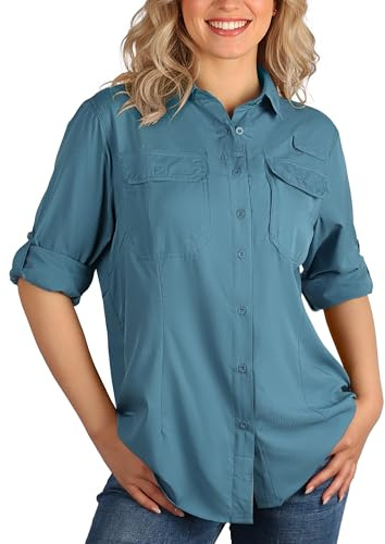 33,000ft Women's Safari Shirts Quick Dry Sun Protection Fishing Shirts Breathable Long Sleeve Hiking Shirt Blouses for Walking Camping Travel