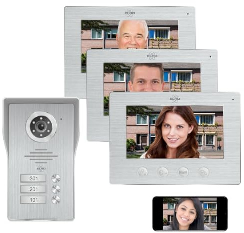 ELRO DV4000-3 Videocitofono WiFi-IP │ 3 Appartamenti │ Telecamera Full HD 1080P con Visione Notturna │ Cavo a 4 Fili │ 16 Suonerie