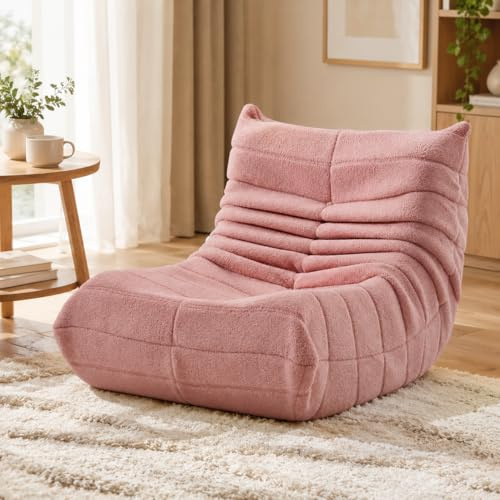 BRILVERDE Puf para adultos, silla de piso con respaldo, bolsa de frijol acento, cómoda silla de lectura, para sala de estar, dormitorio, sala de estar, oficina, con relleno (rosa)