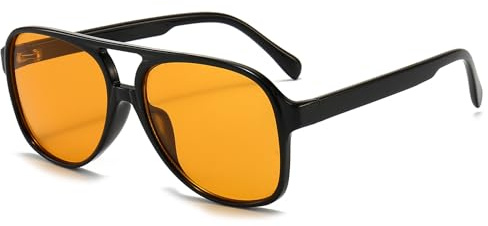 Long Keeper Lunettes de Soleil pilote Polarisées pour Homme Femme Lunettes de Soleil Carrées Rétro Années 70 Vintage lunette De Conduite UV400 (Noir Montura - Jaune Lente)