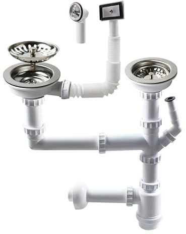 Talea Sifone doppio da 114 mm per lavello con attacco per lavastoviglie, sifone, sifone doppio per il lavello, adatto per lavelli con un'apertura di 84–90 mm Z7052C006