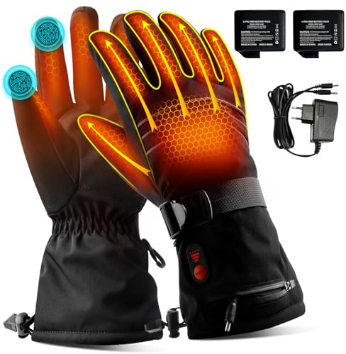 ABXMAS Guanti riscaldati ricaricabili da uomo, guanti riscaldati a batteria da 7,4V 3200mAh, 3 livelli di temperatura, touch screen per moto, snowboard, ciclismo, escursionismo, XL