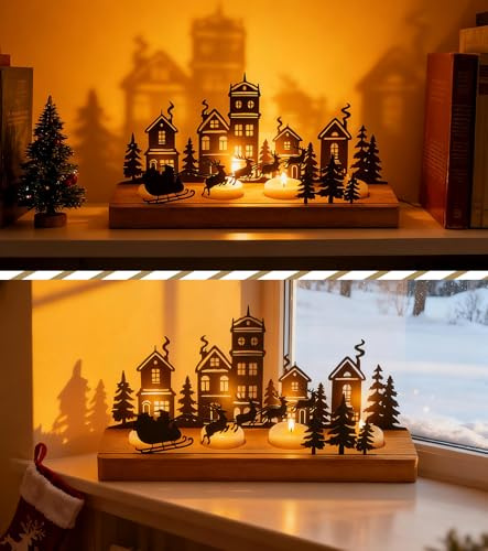 Ljushållare, adventskrans, modern, advent värmeljushållare, jul, ljusbricka med metall, ljustallrikar och träljusstakar, adventsordning, bord, adventsdekoration, juldekoration för bordsdekoration