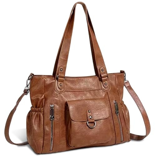 Gluckstar Borsa Donna PU Grande Capacità, Shopper Elegante a Mano e a Spalla, Perfetta per Lavoro, Viaggio e Uso Quotidiano con Tracolla Regolabile (Marrone)