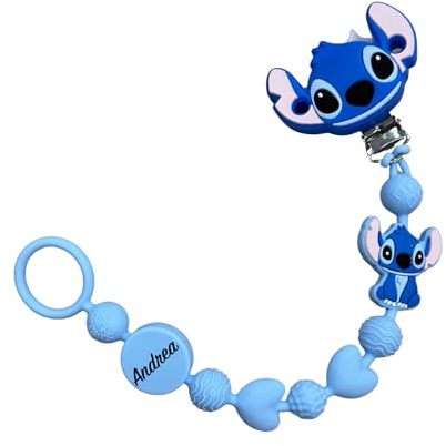 Catenella Portaciuccio in Silicone Personalizzata con Nome – Modello Bubble Charm – Clip Sicura – Idea Regalo Nascita - Azzurra - Ultra leggera