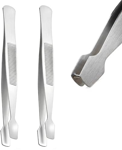 KIMHOME Paquete de 2 pinzas de sello de acero inoxidable, herramientas portátiles de recogida de filatelia con puntas planas de precisión para aficionados (plateado)