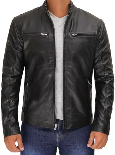 Decrum Black Leather Jacket Men - Mens Motorcycle Jacket | [1100444] Clinton, L