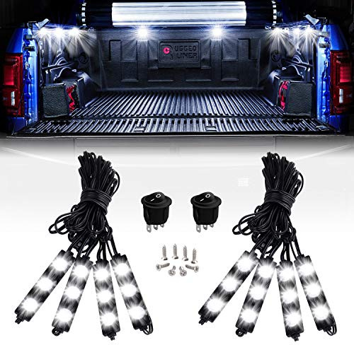 Nilight - TR-08 8PCS 24LED Rock Light for Cargo Truck Pickup Bed Off Road Under Car Side Marker LED Rock Lighting Kit w/Switch White, 2 Years Warranty
