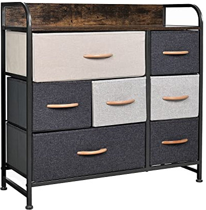 YOURLITE Chest of Drawers Fabric Storage Drawers with Wood Top & Metal Frame, Easy-Install, Large Storage Space7-Drawer Storage Organizer Unit for Bedroom, Living Room, Nursery Room, Hallway (Brown)