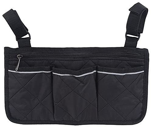 Black Wheelchair Armrest Storage Bag with Reflective Strips Wheelchair Pocket Storage Bag Wheelchair Storage Bag Fits Bed Rail Scooters Walker Power Wheelchair