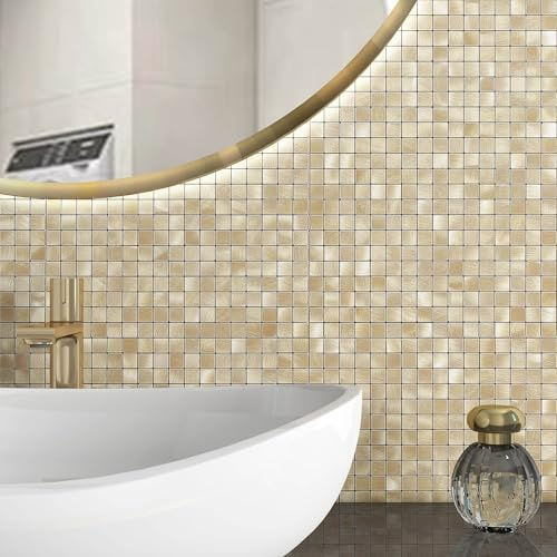 BeNice Pegatinas De Azulejos De Metal Para Cocina, Autoadhesivas, Mosaicos De Pared, Azulejos De BañO, Pelar Y Pegar, 26.5 X 26.5cm, 10piezas Dorada