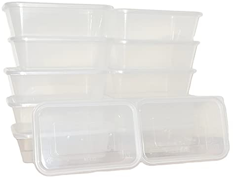 Be4Ever Lot de 12 boîtes à emporter avec couvercles, passent au micro-ondes, anti-fuite, jetables avec couvercles, en plastique durable et recyclable, sans BPA, 650 ml (lot de 12) (500 ml)