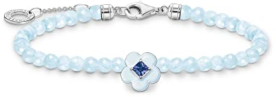 Thomas Sabo Damen Armband Blume mit blauen Jade-Beads, 925 Sterlingsilber, Länge: 16-19 cm, A2094-496-1-L19v