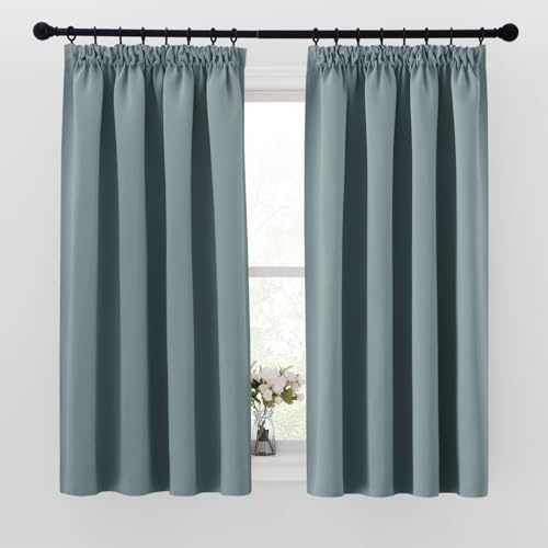 PONY DANCE Pencil Pleat Curtains - Soft Thermal Insulated Blackout Curtain Panels for Home Decoration Room Darkening Drapery for Bedroom, Greyish Blue, 2 Panels, W46 X L54