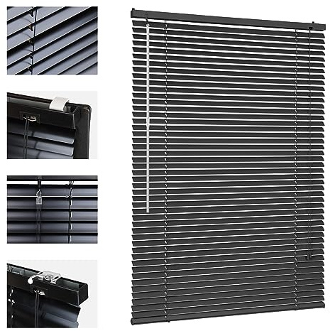 Sekey Klemmfix-Jalousie für Fenster freihängend, 25mm Alu-Lamellen, mit Bohren, inklusive Montagematerial Aluminium-Jalousie ohne Bohren, 90x130cm,Schwarz