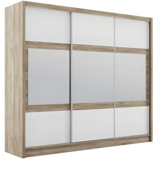Vente-unique - Armadio 3 ante scorrevoli con specchio L250 cm le e Bianco - LEOVIA