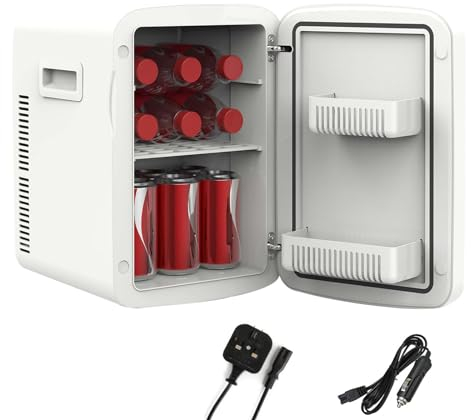 Crystals Mini Fridge, 15L Table Top Small Fridge Cooler & Warmer for Car Bedrooms Desk Office, 12V DC - 220 AC, Energy Efficient (White)