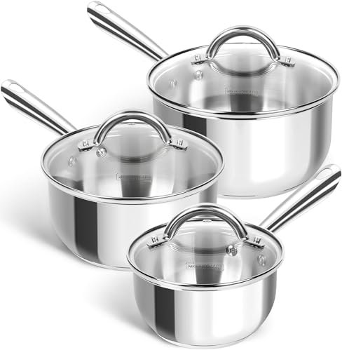 MICHELANGELO Edelstahl-Topf-Set 6-teilig mit dreifacher Basis, Edelstahl-Töpfe mit Deckel, Induktions-Kochtopf-Set mit kühlbleibendem Griff – 1QT & 2QT & 3QT