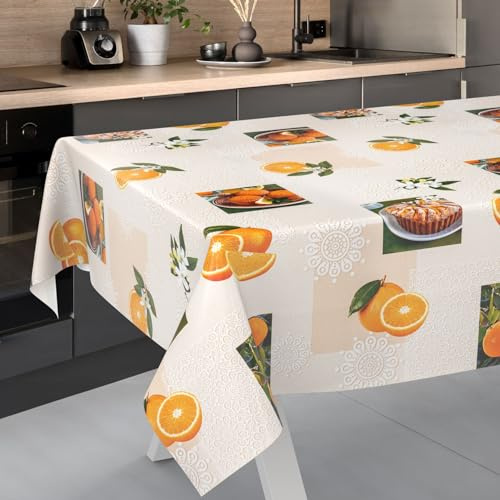 Vaxduk bordsduk tvättbar vaxduk vaxduk trädgårdsduk utomhus inomhus 200 x 140 cm snittkant apelsiner