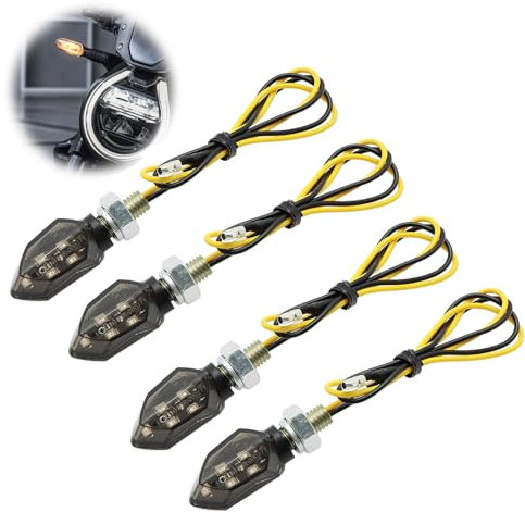 MxyVrix Set di 4 Frecce LED per Moto, 12V, Omologate IP65, Adatte per Uso Diurno e Notturno, Compatibili con Moto da Strada, Scooter e ATV, Alloggiamento in ABS e Lente in PC