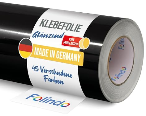 FOLINDO Möbelfolie selbstklebend Glanz Vinyl - langlebige Möbel Klebefolie 070 Schwarz 5 m x 31,5 cm - Klebefolie Küche - selbstklebende Folie Möbel - moderne Schrankfolie versch. Größen