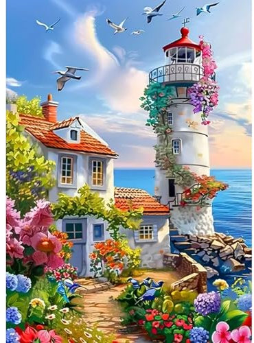 CEOVR Diamond Painting Kit Erwachsene Landschaft Diamond-painting,30x40 cm Diamant Paintings Kit,5D Haus am Meer Diamond Painting Bilder Set,5D DIY Diamond Painting Bilder Kit