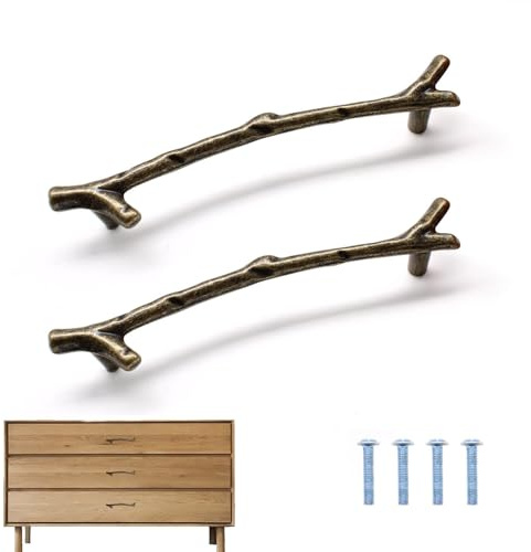 DIYCUT 2 Piezas Diseño Vintage Tiradores Rama Árbol, Aleación Zinc Antióxido Tiradores de Cajón, Duradero Tiradores Muebles, para Armarios, Alacenas & Zapateros (Estilo Rústico)