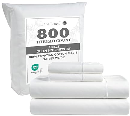 LANE LINEN 100% Egyptian Cotton Sheets Queen Size - White Bed Sheets for Queen Size Bed, 15 Deep Pocket Long Staple Cotton Bedding Sheets, Sateen Weave, Luxury Hotel Sheets - White