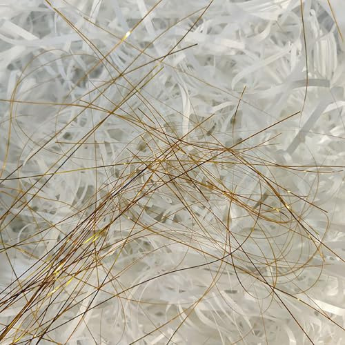 500 g vitt strimlat papper för korgar strimlat papper som gåva, idealisk korg fyllningslåda fyllning och dekorativ presentation, gyllene sidenvit