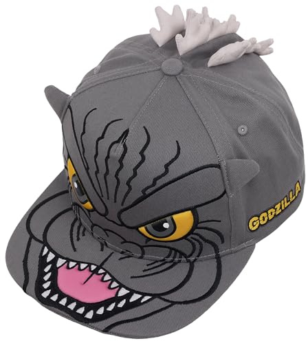 Godzilla 3D Flat Brim Baseball Cap, Adjustable Snapback Hat, Gray