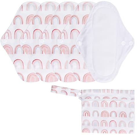 OVAQUIXI 5 Compresas Femeninas Lavables, Fuerte Absorción de Agua, Cómodas para Mujeres, Almohadillas Sanitarias, Reutilizables, con Bolsa de Almacenamiento, Materiales Ecológicos (arcoíris)
