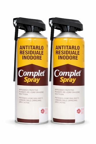 Complet Antitarlo Spray per Legno 800 ml | Fungicida Inodore e Incolore | Protezione Mobili, Parquet e Oggetti in Legno contro Tarli e Funghi (2 pezzi da 400 ml)