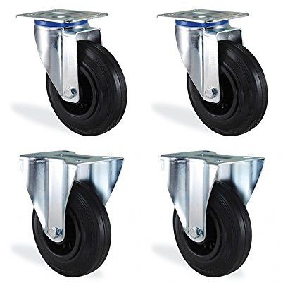 Lot roulettes pivotantes et fixe caoutchouc noir diametre 100mm charge totale 210KG