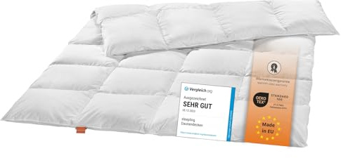 sleepling warme Daunendecke 155x220 cm, Bettdecke, Winterdecke, 90% Daunen 10% Federn, Winter Bettdecke 155 x 220 cm, Made in EU, Öko-Tex, Downpass, Nomite