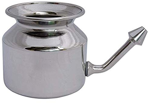 Anicent Impex Neti Pot in acciaio inox con 5 bustine di sale Neti e foglio illustrativo per la pulizia nasale