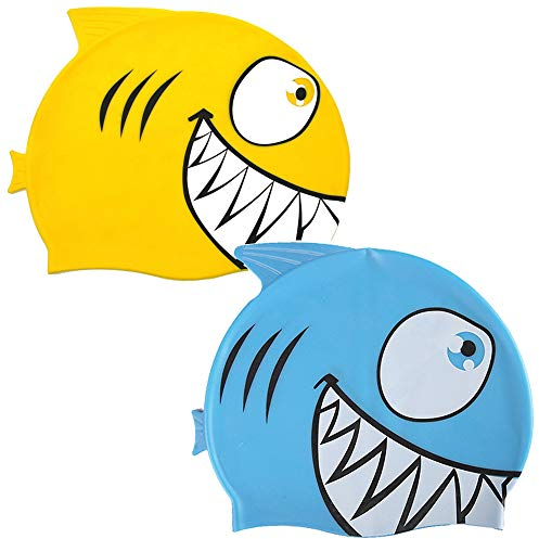 Mirrwin Haifisch Badekappe Schwimmmütze Kinder Hochwertige Silikon Badekappe Bademütze Weniger Verrutschen der Kappe Weich Reinem Silikon Badekappe Kinder Schwimm Mütze für Jungen und Mädchen 2 Stück