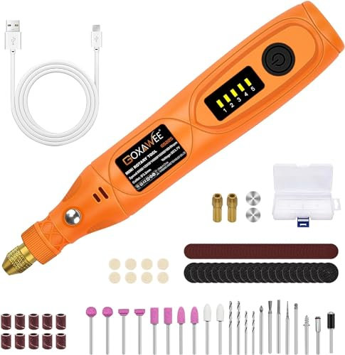 GOXAWEE 3.7 V Outil Rotatif Multifonction Sans Fil Avec 104 Accessoires, 5-Vitesses 18000tr/min Max, Kit Mini Ponceuse Electrique pour gravure, découpe, perçage, polissage, nettoyage, bricolag
