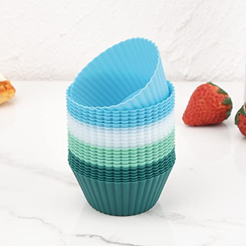 Guowall Tazza da forno per muffin, Silicone Tazze di Cottura Riutilizzabile, Stampo da dessert per muffin e cupcake (4 colori, 24 unità)