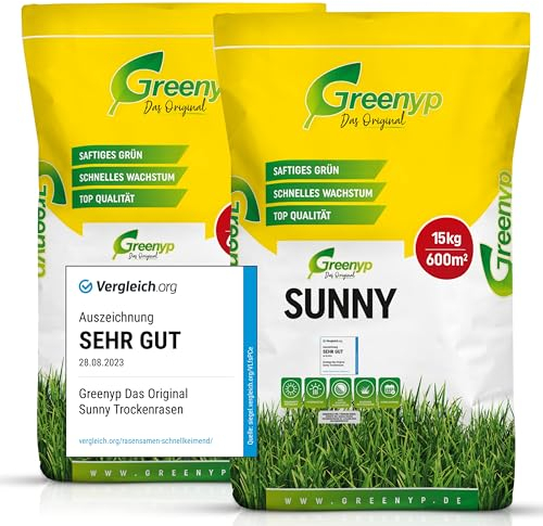 Greenyp® Sunny - Semences de gazon sec résistantes à la sécheresse - 20 kg pour 800 m² - Semences d'herbe à germination rapide