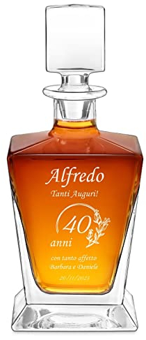 Maverton decanter per whisky con incisione in vetro - Caraffa per whisky 800 ml - Incisione personalizzata - Bottiglia in cristallo per Lui per anniversario di matrimonio - Anni