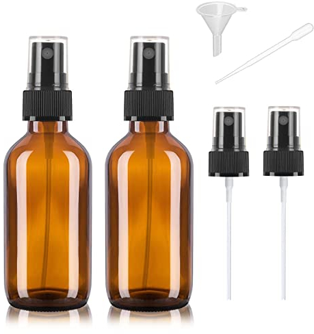 2Pcs Flacon en Verre Ambre Pulvérisateur Vide 60ml - Vaporisateur de Voyage pour Huiles Essentielles, Cheveux, Parfums