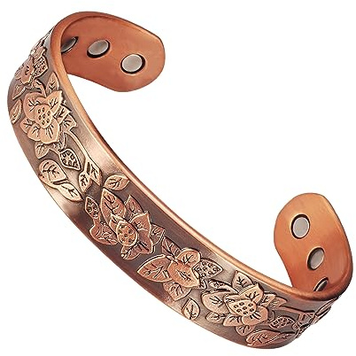 EnerCoppeX Pure Copper Bracelet with 8 Magnets - Lotus Pattern Copper Bracelet, 3500 Gauss Effective Magnets, Adjustable 6.5 Inches Joint Bracelet (A)