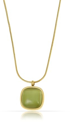 Made by Nami Edelstein Kette Gold Edelstahl mit Amethyst Anhänger Boho Schmuck Damen 40 + 5 cm Wasserfest (Grün)