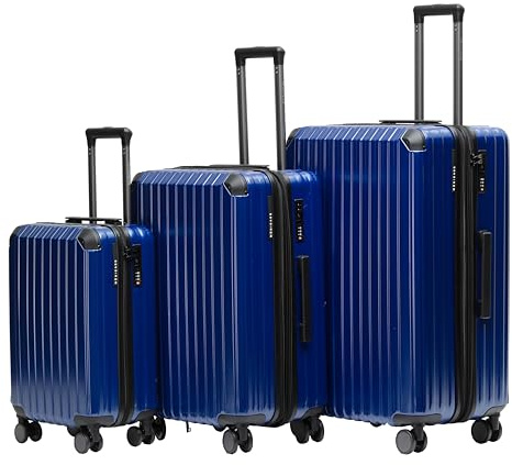 Münicase 3er Koffer-Set Hartschale M/L/XL mit TSA-Schloss, Erweiterbar (L & XL), Leise Doppelrollen, Diamondblau