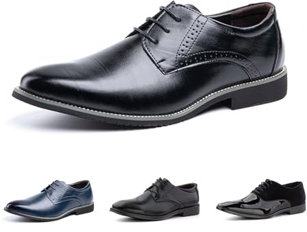Hitmars Derby Shoes for Men Oxford Shoes Patent Leather Business Formal Dress Shoes Mens Lace Up Brogue Shoe Li1-Black UK 7.5(EU42)