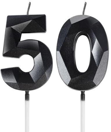 mciskin Black 50th Birthday Candles, 3D Number 50 Candles for Cake, Women Men 50th Birthday Decorations,Pearl Black Candle Cake Topper Decorations for Birthday Party Weddings Anniversary Supplies