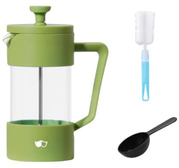 W&M Cafetiere a Piston - Cafetiere Filtre - French Press - Théières - Borosilicate, Acier inoxydable - Cuillère Doseuse + Brosse Nettoyage - Vert - 350ml